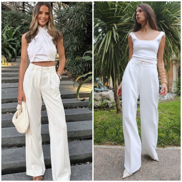 Zara Pants - NWT Zara High Waist Wide Leg Pleated Trousers Pants in White Size L